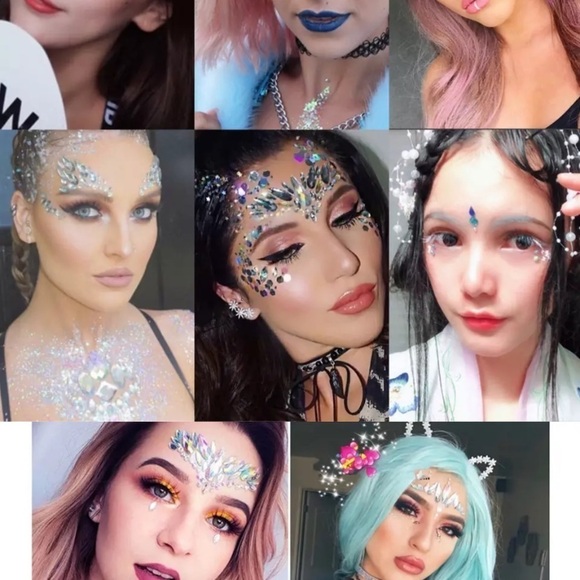 Stunning festival 3D FACE jewels Rhinestones w gypsy/89s90s vibe - Picture 6 of 8